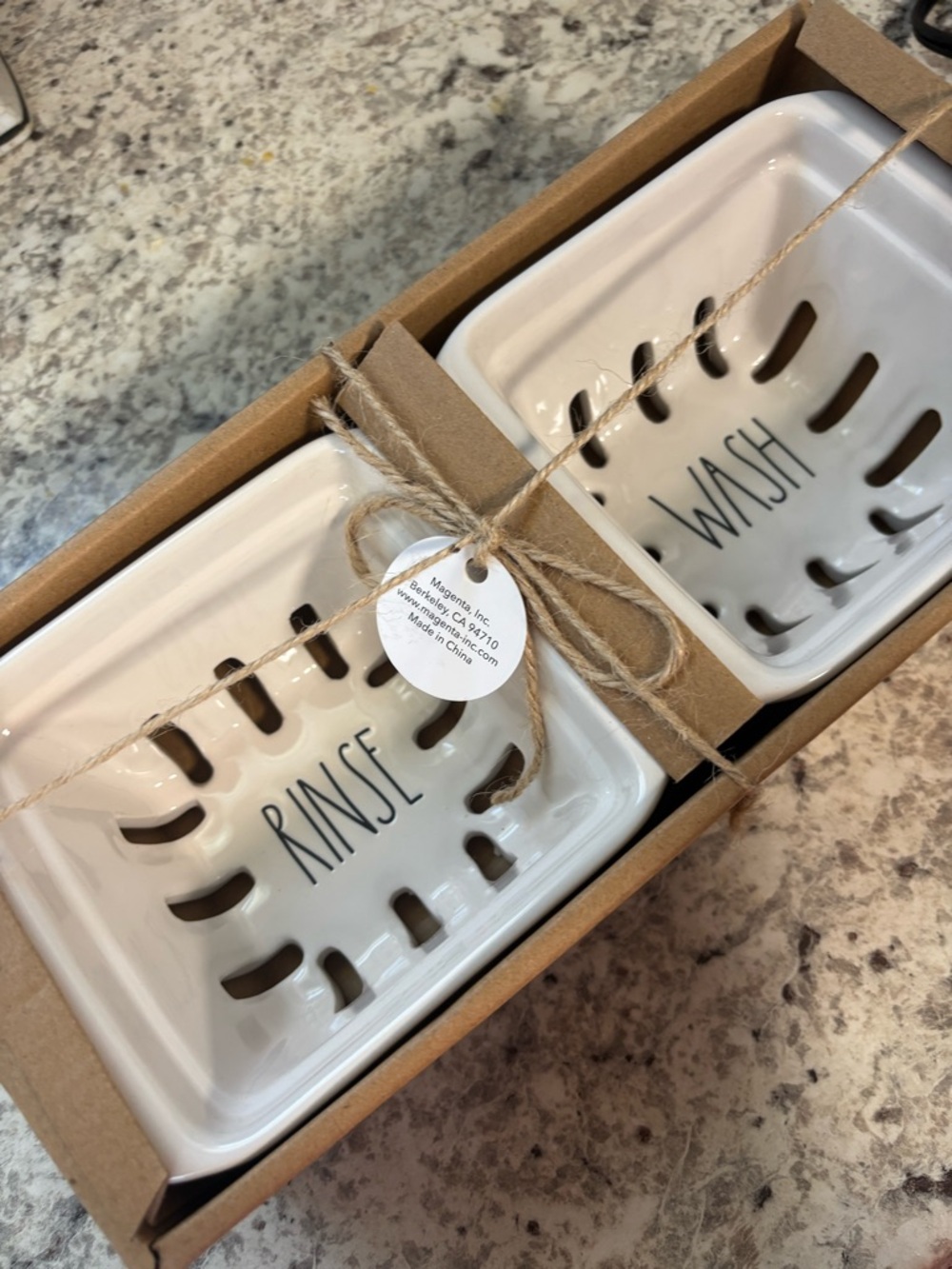 Rae Dunn White Ceramic 'RINSE' & 'WASH' Soap Dishes